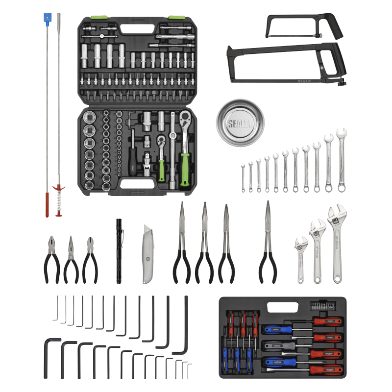 Topchest & Rollcab Combinaison 6 tiroirs avec glissières à roulement à billes – Vert/noir et kit d'outils 170 pièces