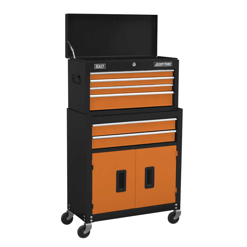 Topchest & Rollcab Combination 6 Drawer with Ball-Bearing Slides - Orange/Black & 170pc Tool Kit