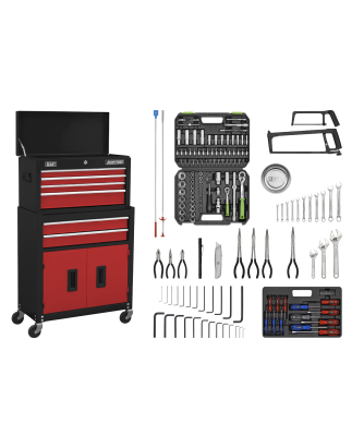 Topchest & Rollcab Combination 6 Drawer with Ball-Bearing Slides - Red/Black & 170pc Tool Kit