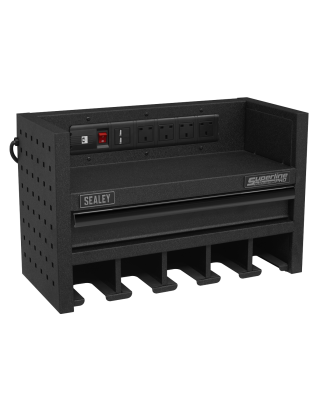 Support de rangement pour outils électriques avec tiroir et multiprise