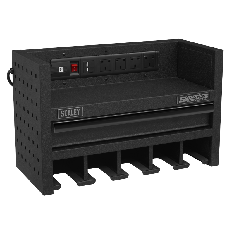 Support de rangement pour outils électriques avec tiroir et multiprise