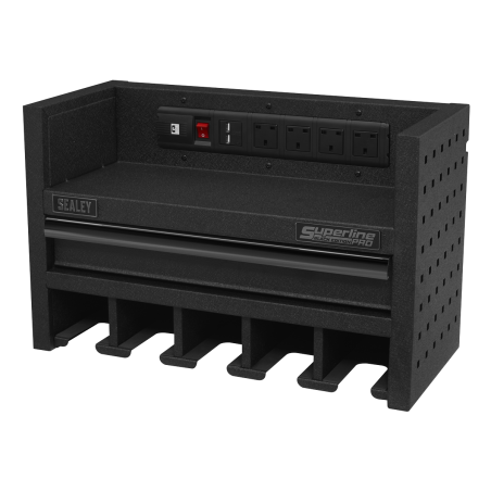 Support de rangement pour outils électriques avec tiroir et multiprise