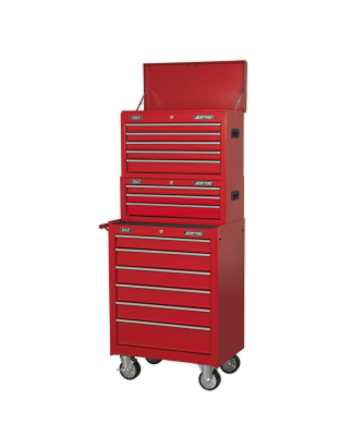 Topchest, coffre à outils Mid-Box et pile de 14 tiroirs Rollcab - Rouge