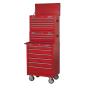 Topchest, coffre à outils Mid-Box et pile de 14 tiroirs Rollcab - Rouge