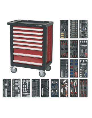 Rollcab 8 tiroirs avec glissières à roulement à billes et kit d'outils de 707 pièces