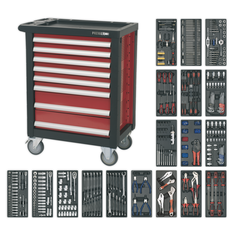 Rollcab 8 tiroirs avec glissières à roulement à billes et kit d'outils de 707 pièces