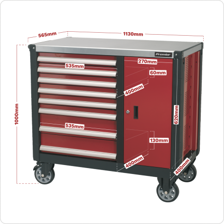 Mobile Workstation 8 Drawer with Ball-Bearing Slides