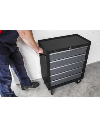 Rollcab 5 Drawer with Ball-Bearing Slides - Black/Grey