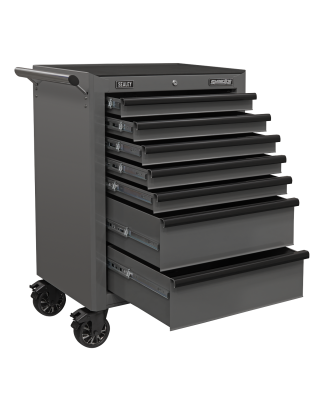 Rollcab 7 Drawer with Ball-Bearing Slides - Grey/Black