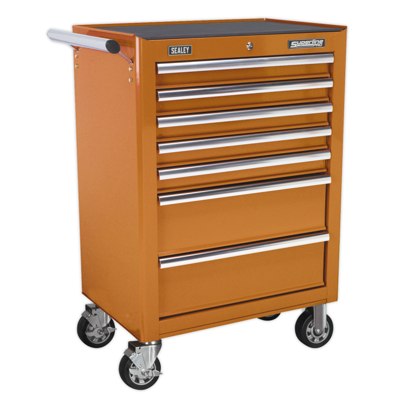 Rollcab 7 Drawer with Ball-Bearing Slides - Orange