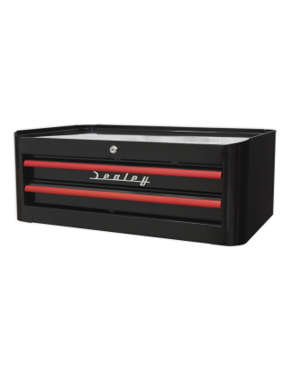 Mid-Box Tool Chest 2 Drawer Retro Style - Black with Red Anodised Drawer Pulls