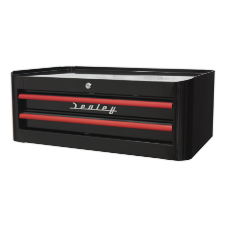 Mid-Box Tool Chest 2 Drawer Retro Style - Black with Red Anodised Drawer Pulls