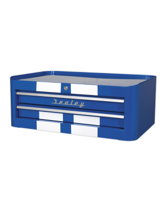 Mid-Box Tool Chest 2 Drawer Retro Style - Blue with White Stripes