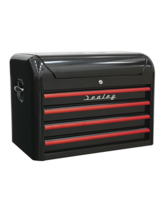 Topchest 4 Drawer Retro Style - Black with Red Anodised Drawer Pulls