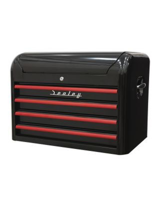 Topchest 4 Drawer Retro Style - Black with Red Anodised Drawer Pulls