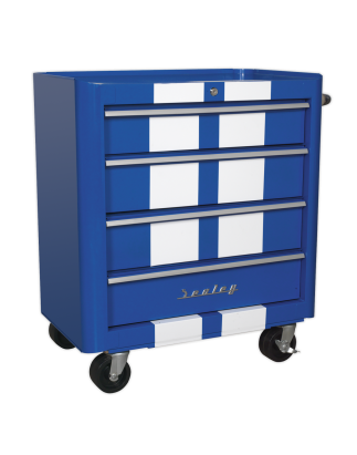 Rollcab 4 Drawer Retro Style - Blue with White Stripes