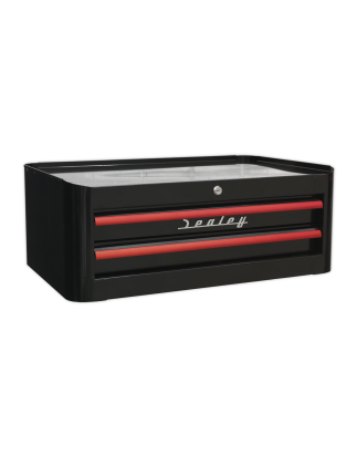 Retro Style Topchest, Mid-Box Tool Chest & Rollcab Combination 10 Drawer - Black with Red Anodised Drawer Pulls