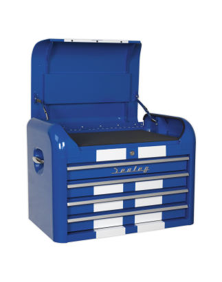 Retro Style Topchest, Mid-Box Tool Chest & Rollcab Combination 10 Drawer Blue/White Stripes