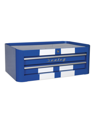 Retro Style Topchest, Mid-Box Tool Chest & Rollcab Combination 10 Drawer Blue/White Stripes