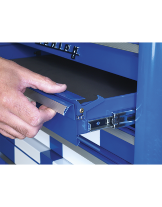 Retro Style Topchest, Mid-Box Tool Chest & Rollcab Combination 10 Drawer Blue/White Stripes