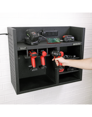 Power Tool Storage Rack with Power Strip