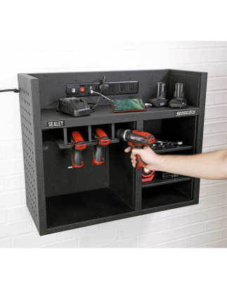 Power Tool Storage Rack with Power Strip