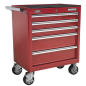 Rollcab 5 Drawer with Ball-Bearing Slides - Red