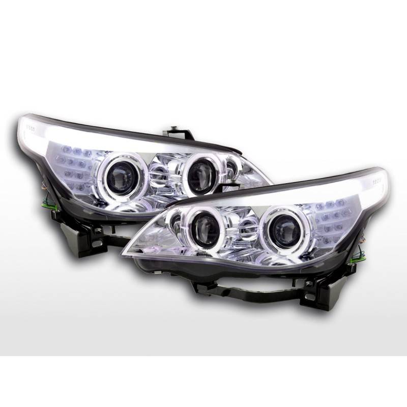 Phares xenon angel eyes CCFL BMW Série 5 E60 / E61 05-08 chrome