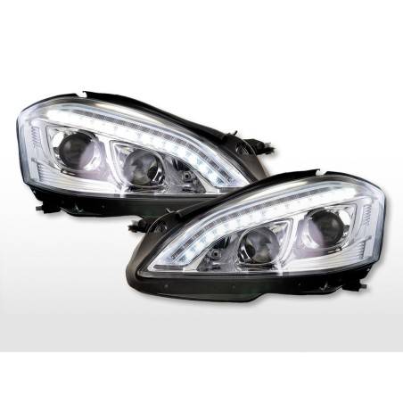 Phares Xenon Daylight LED DRL look Mercedes-Benz Classe S (221) 05-09 chrome