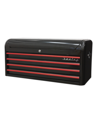 Topchest 4 Drawer Wide Retro Style - Black with Red Anodised Drawer Pulls