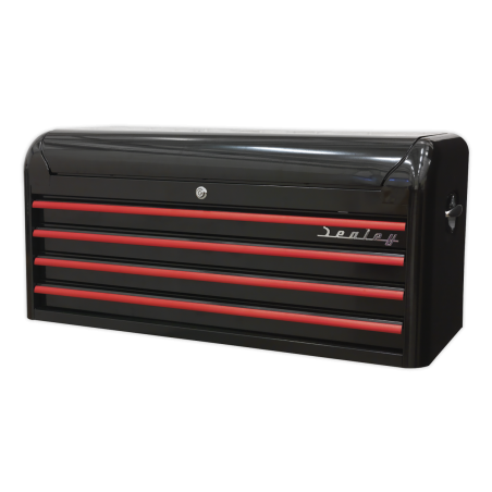 Topchest 4 Drawer Wide Retro Style - Black with Red Anodised Drawer Pulls