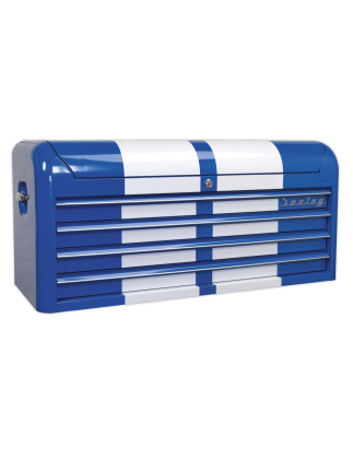 Topchest 4 Drawer Wide Retro Style - Blue with White Stripes