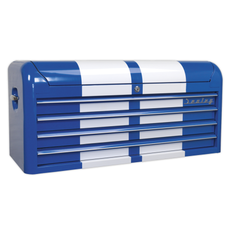 Topchest 4 Drawer Wide Retro Style - Blue with White Stripes