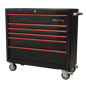 Rollcab 6 Drawer Wide Retro Style - Black with Red Anodised Drawer Pulls