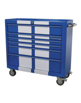 Rollcab 6 Drawer Wide Retro Style - Blue with White Stripes