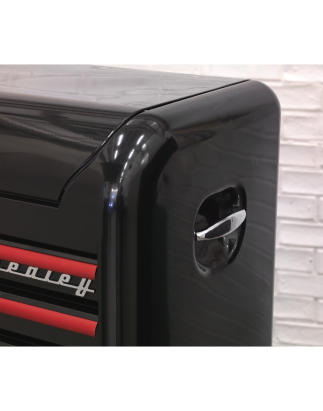 Retro Style Wide Topchest & Rollcab Combination 10 Drawer-Black with Red Anodised Drawer Pulls