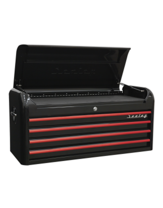 Retro Style Wide Topchest & Rollcab Combination 10 Drawer-Black with Red Anodised Drawer Pulls