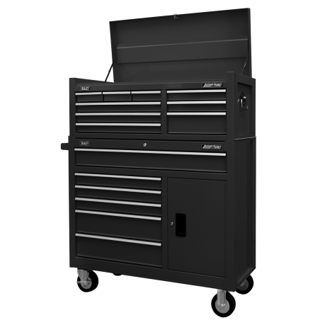 Topchest & Rollcab Combination 15 Drawer with Ball-Bearing Slides - Black