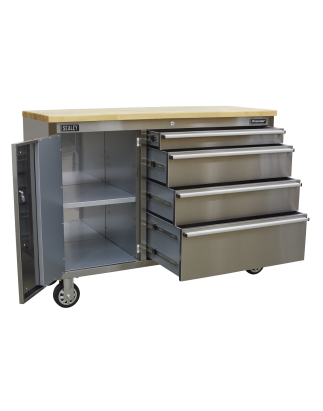 Mobile Stainless Steel Tool Cabinet 4 Drawer