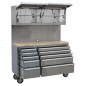 Mobile Stainless Steel Tool Cabinet 10 Drawer with Backboard & 2 Wall Cupboards