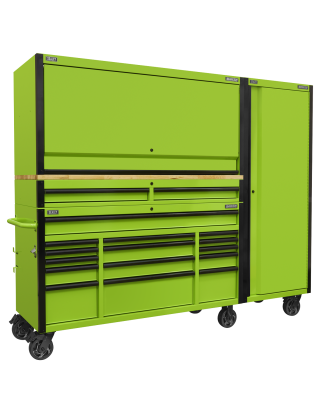 15 Drawer 1549mm Mobile Trolley with Wooden Worktop, Hutch, 2 Drawer Riser & Side Locker