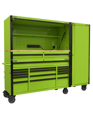 15 Drawer 1549mm Mobile Trolley with Wooden Worktop, Hutch, 2 Drawer Riser & Side Locker