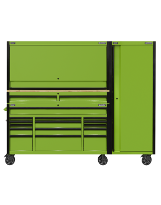 15 Drawer 1549mm Mobile Trolley with Wooden Worktop, Hutch, 2 Drawer Riser & Side Locker