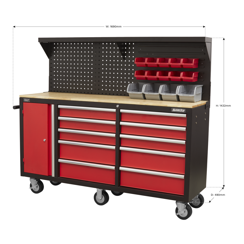 Mobile Workstation 10 Drawer with Backboard