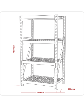 Heavy-Duty Racking Unit with 4 Mesh Shelves 640kg Capacity Per Level 978mm