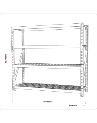 Heavy-Duty Racking Unit with 4 Mesh Shelves 640kg Capacity Per Level 1956mm