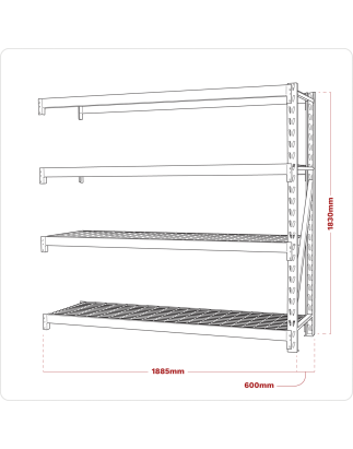 Heavy-Duty Racking Extension Pack with 4 Mesh Shelves 640kg Capacity Per Level