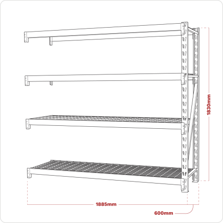 Pack d'extension de rayonnage robuste avec 4 étagères en maille, capacité de 640 kg par niveau