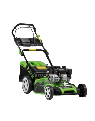 Dellonda Tondeuse à gazon à essence automotrice avec réglage de la hauteur et sac à herbe, moteur 4 temps 144 cc 18"/46 cm