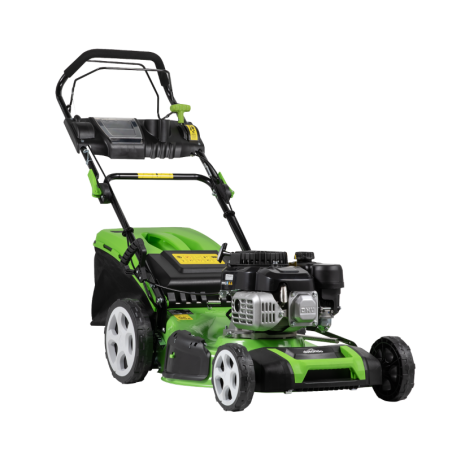 Dellonda Tondeuse à gazon à essence automotrice avec réglage de la hauteur et sac à herbe, moteur 4 temps 144 cc 18"/46 cm